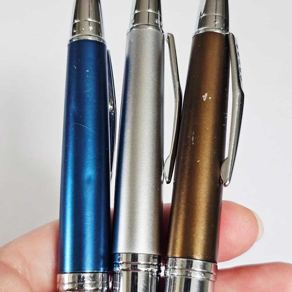 Vintage Cross ATX Ballpoint Pen Set 3 Metallic Blue Silver Bronze Ergonomic Grip